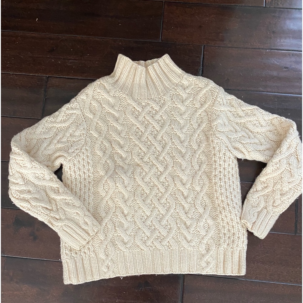 J. Crew Cream Cable Knit Turtleneck Sweater - Picture 2 of 8